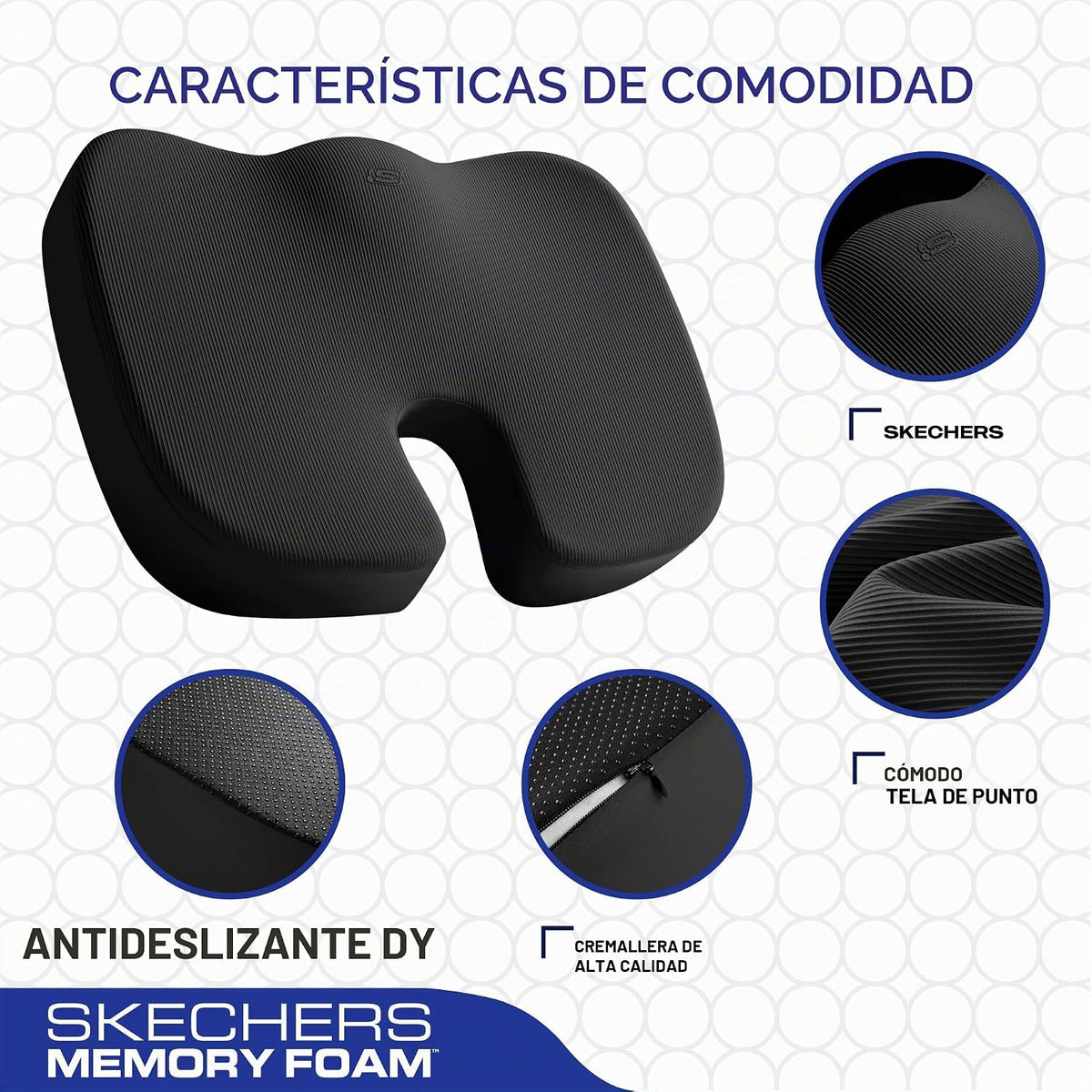 Skechers Cojín de Espuma Viscoelástica para Asiento, Cojín para Silla de Oficina para Alivio del Dolor de Coxis, Almohada para Glúteos para Silla de Oficina, Cojín para Asiento de Coche, Escritorio de