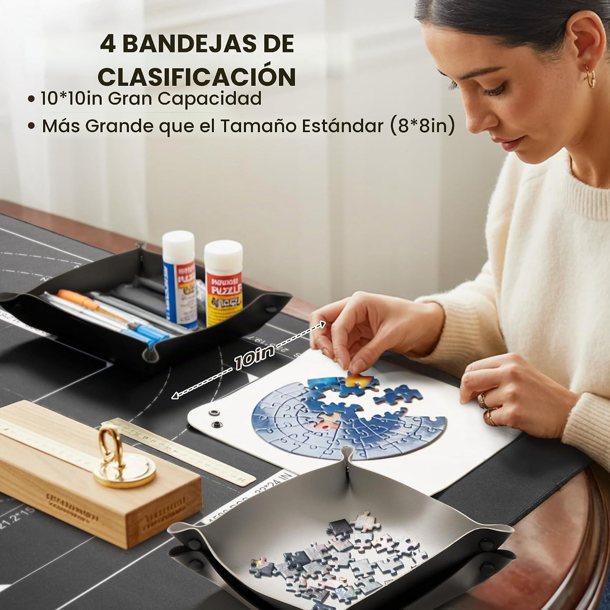 ropoda Alfombrilla enrollable de 1500 piezas de 46" x 26", protector de rompecabezas con 4 bandejas grandes de clasificación y bolsa de almacenamiento de viaje, guardador de rompecabezas enrollable