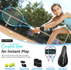 Juego de raquetas de tenis de 27 pulgadas, raquetas de tenis preencordadas para 2 jugadores para adultos, 2 cintas de sobreagarre, 3 pelotas, 2 pulseras y bolsa de transporte, para