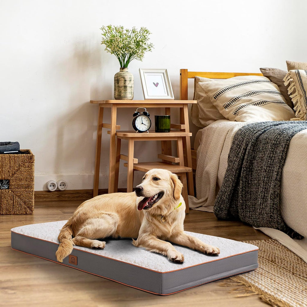 Cama ortopédica para perros grandes - Gran cama impermeable para jaula de perro con funda extraíble y lavable, soporte de espuma tipo caja de huevos, fondo antideslizante, colchón de lujo de felpa