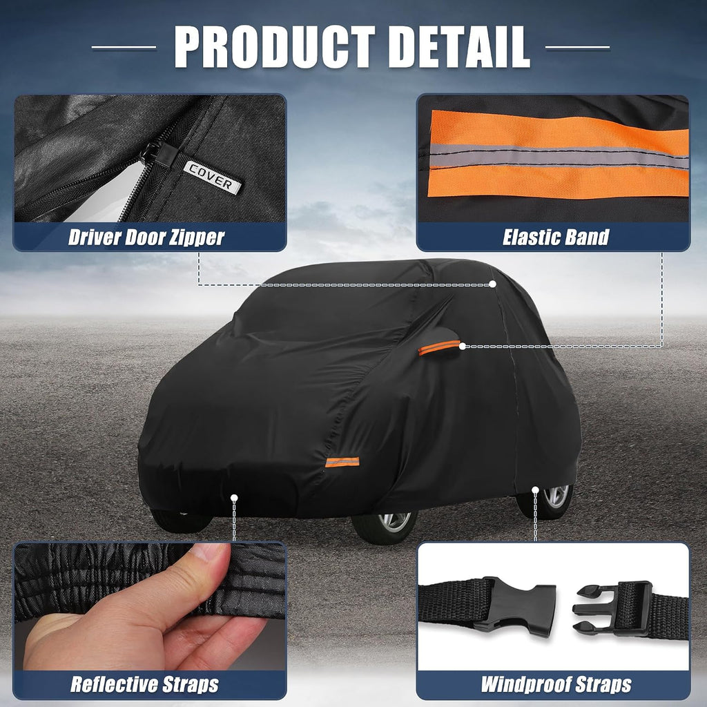 X AUTOHAUX Funda para Coche para Smart Fortwo 2007-2019 210D-PU Cubierta Completa para Exteriores Todo Tipo de Clima con Cremallera en Puertas para Protección Impermeable, Resistente al Viento, al Sol