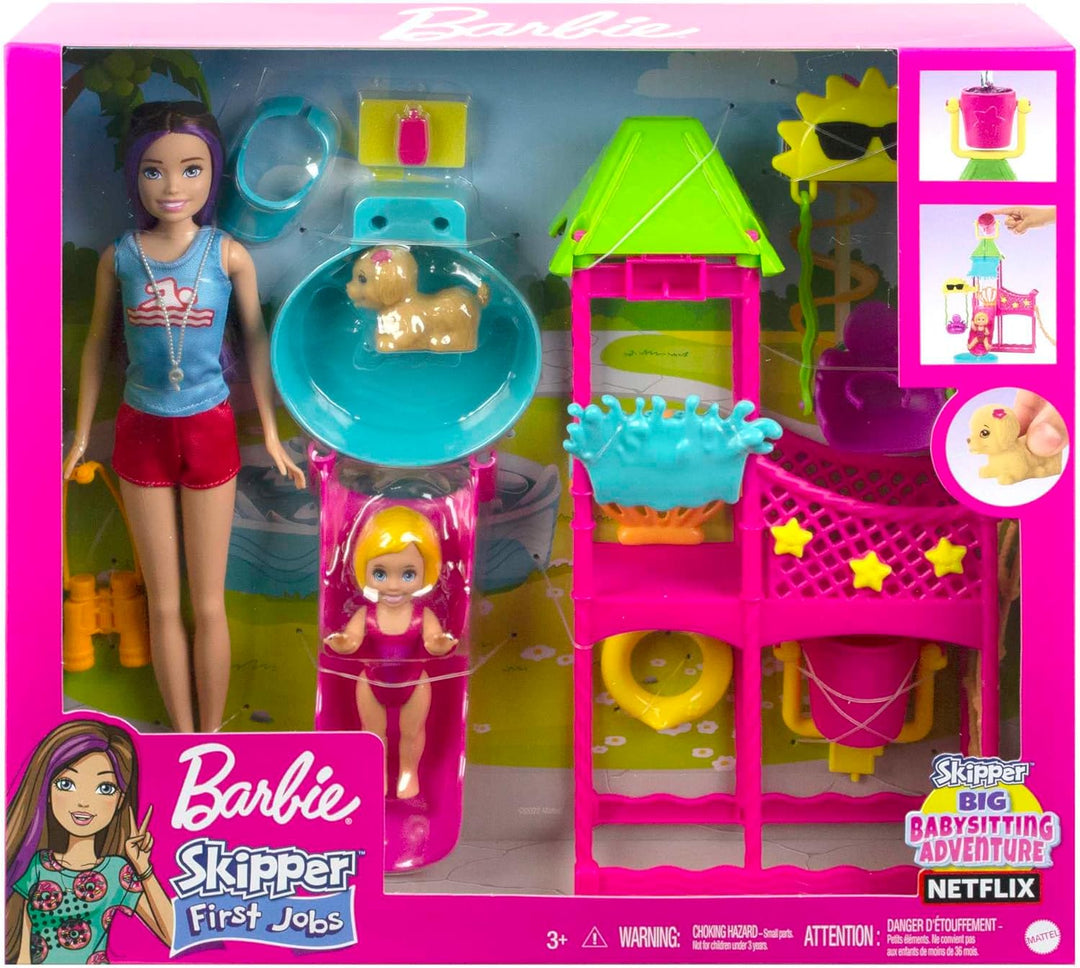 Barbie HKD80 First Jobs Skipper Set, muñeca, parque acuático con to...