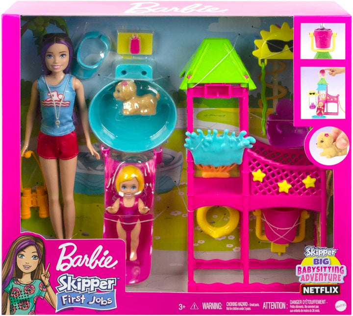 Barbie HKD80 First Jobs Skipper Set, muñeca, parque acuático con to...