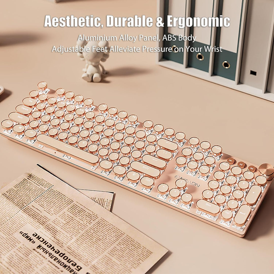 TISHLED Teclado mecánico estilo máquina de escribir para juegos con...