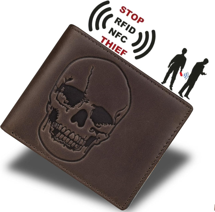 DK86 Billetera plegable de piel auténtica para hombre, bloqueo RFID...