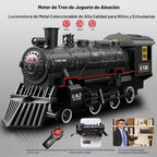 Juego de tren eléctrico con control remoto para niños, aleación de metal, juguetes de tren de Navidad, locomotora de vapor, vagones de pasajeros, pistas de lujo, luces y sonidos, recargable, regalos