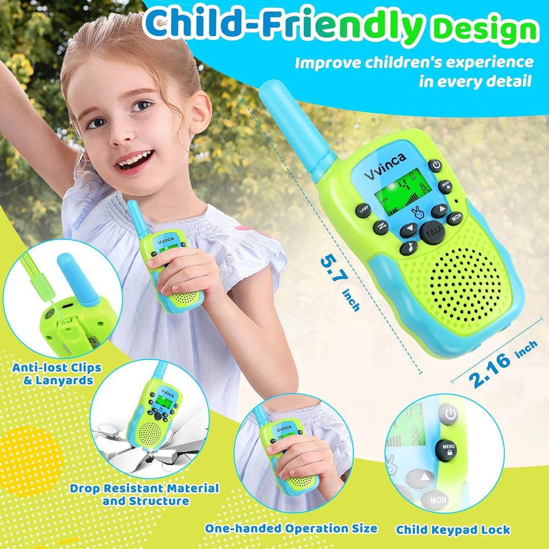 Vvinca Walkie Talkies recargables para niños, paquete de 2, juguete...