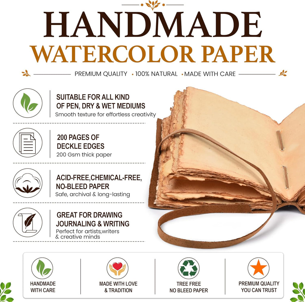 LEATHER VILLAGE Diario de cuero vintage con versículo bíblico de Salmo 46:10 – Cuaderno de oración y estudio de 8'' x 6'' con relieve, para mujeres y hombres – 200 páginas hechas a mano, papel de bordes de fibra de algodón y acuarela - Marrón