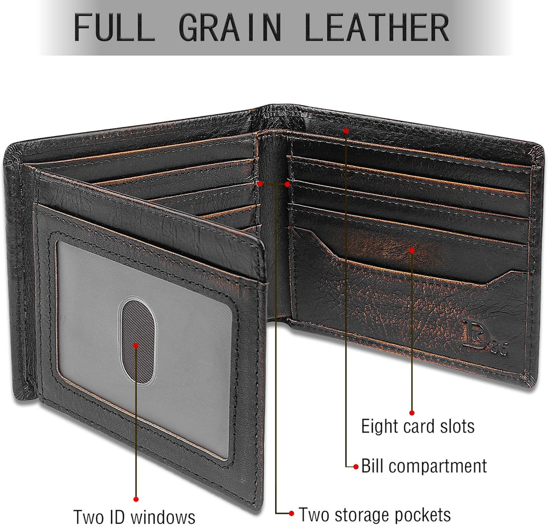 DK86 Cartera de cuero genuino para hombre, billetera biplegable con...