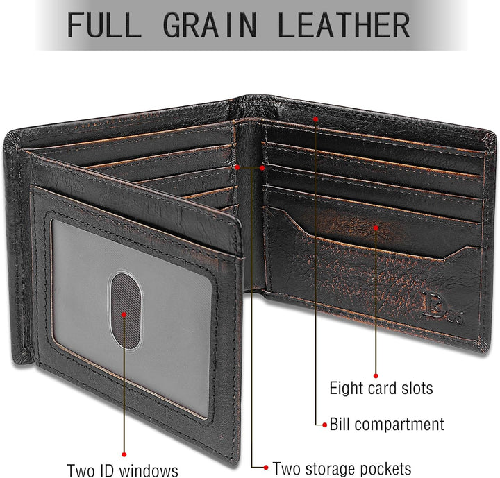 DK86 Cartera de cuero genuino para hombre, billetera biplegable con...