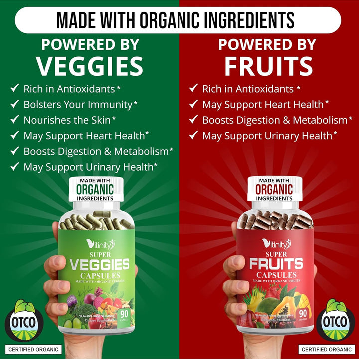 Fabricado con cápsulas orgánicas de frutas y verduras, suplemento v...