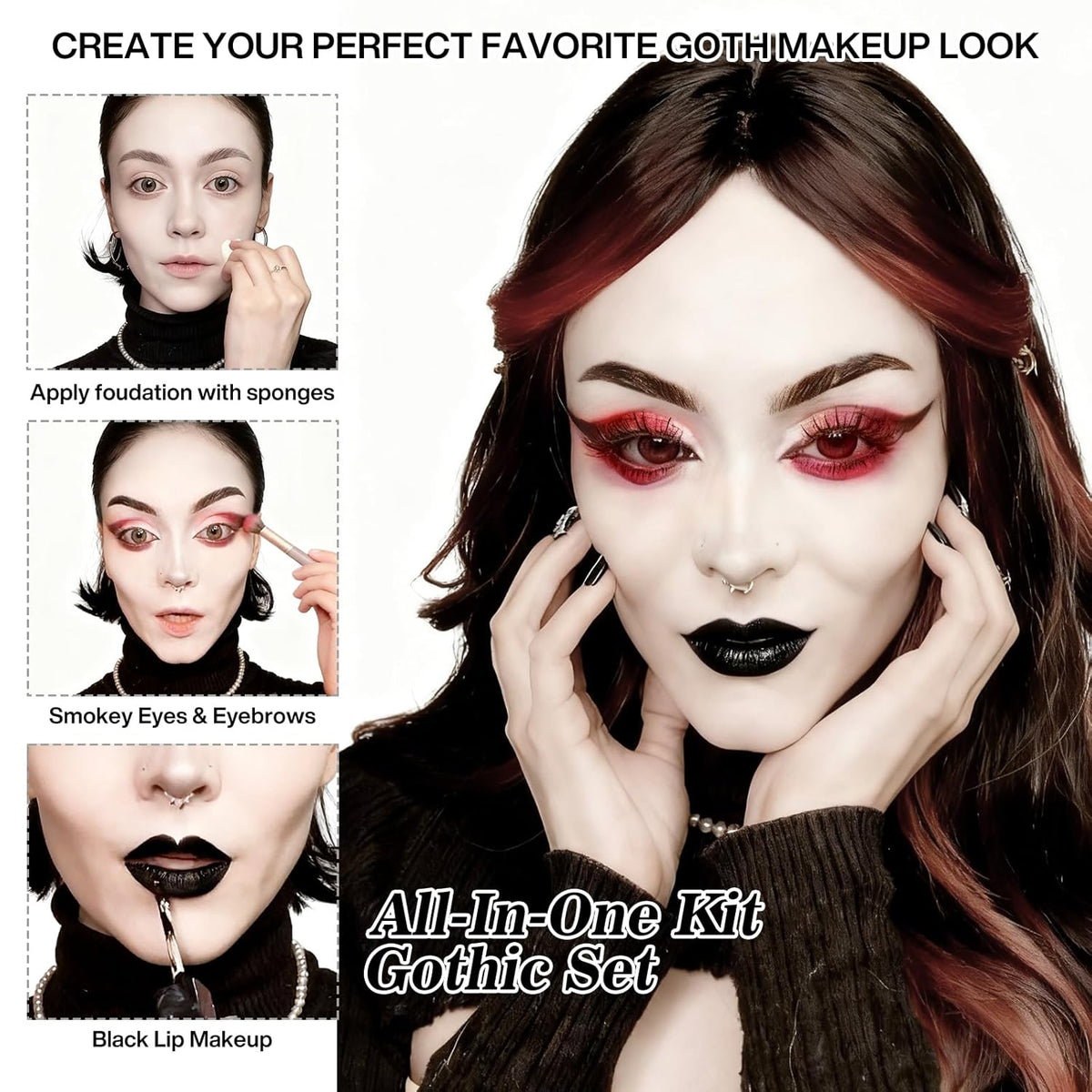 Kit de maquillaje gótico \u2013 Juego completo de maquillaje gótico...