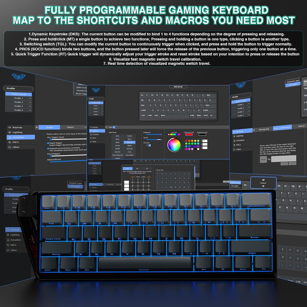 Aula WIN60 HE - 60% Teclado mecánico para juegos con cable, interru...