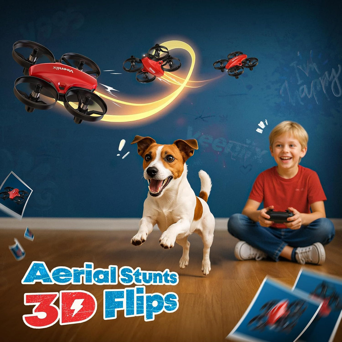 Veeniix V995 Mini dron rojo para niños y principiantes, cuadricóptero de control remoto para interiores con giros en 3D, rotación de 360°, vuelo circular, vuelo estacionario automático, modo sin