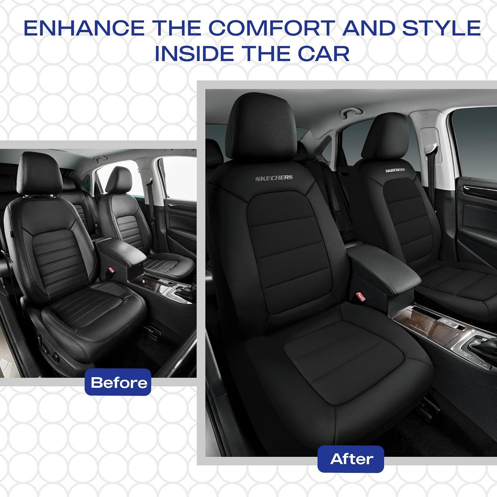 Skechers Fundas de asiento de automóvil de espuma viscoelástica, fundas de asiento grueso de tela fresca al tacto, compatibles con bolsas de aire, protección cómoda automotriz para la mayoría de