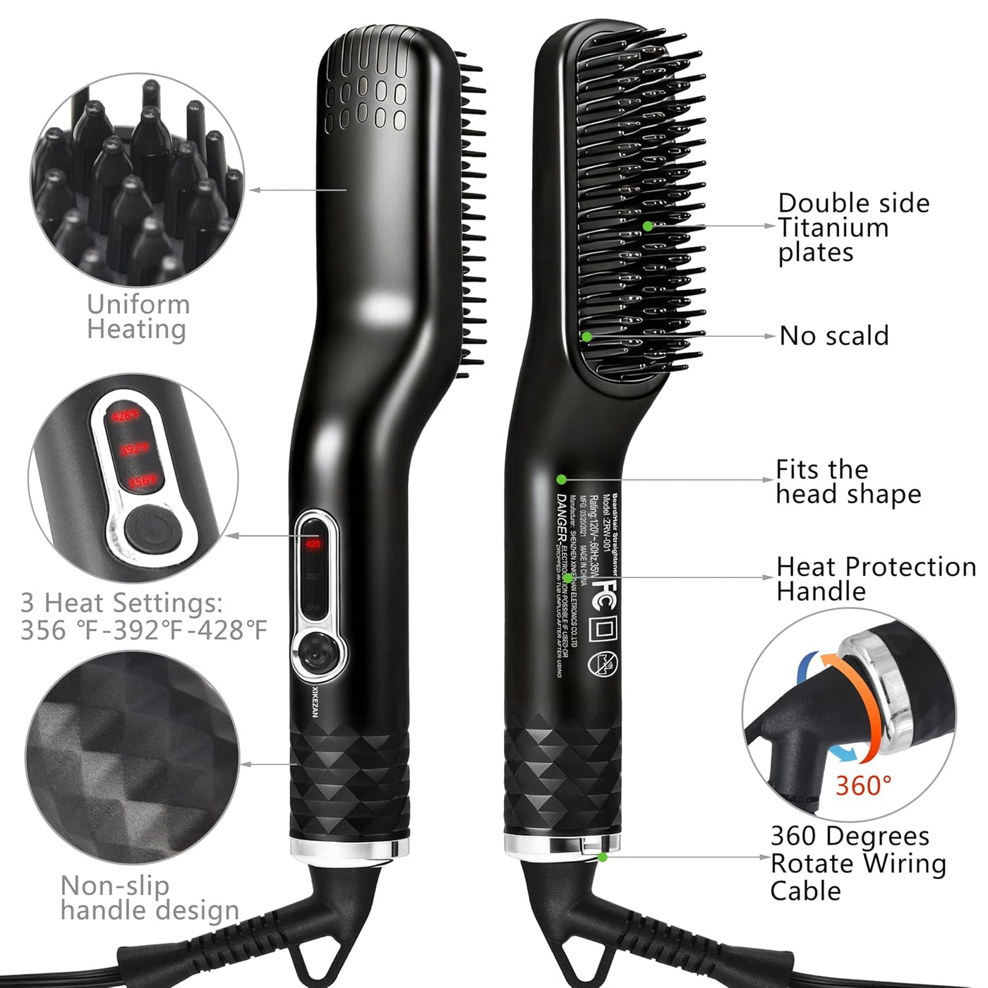 Alisador de barba para hombres, cepillo térmico de alta calidad con...