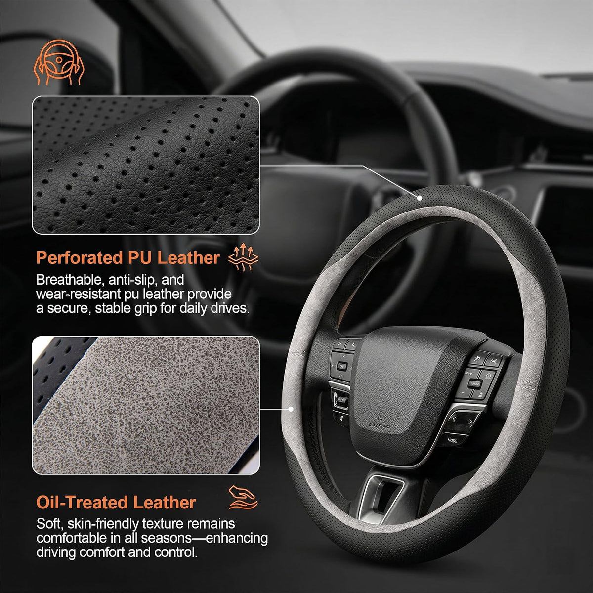 West Llama Funda personalizada para volante de automóvil para Chevy Silverado 1500, 2500, 3500, 14.5-15 pulgadas (gris - tamaño estándar)