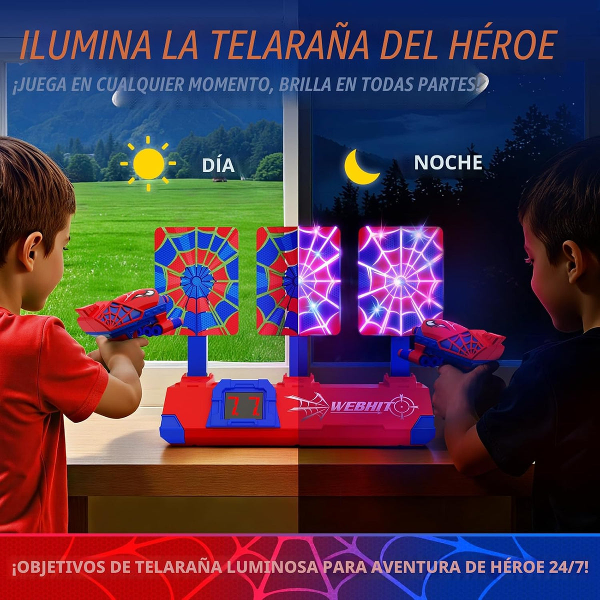 Juguetes de disparo para niños de 3 a 12 años, estilos de héroe con red y sonidos brillantes, puntuación LCD y reinicio automático de 3 objetivos, juegos familiares para interiores y exteriores, regalos de cumpleaños para niños, juguetes de 3, 4, 5, 6, 7,