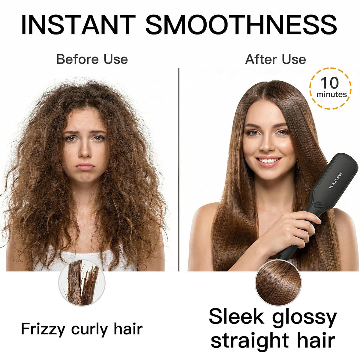 MEGAWISE Cepillo alisador de pelo iónico Pro Ceramic para salón en...