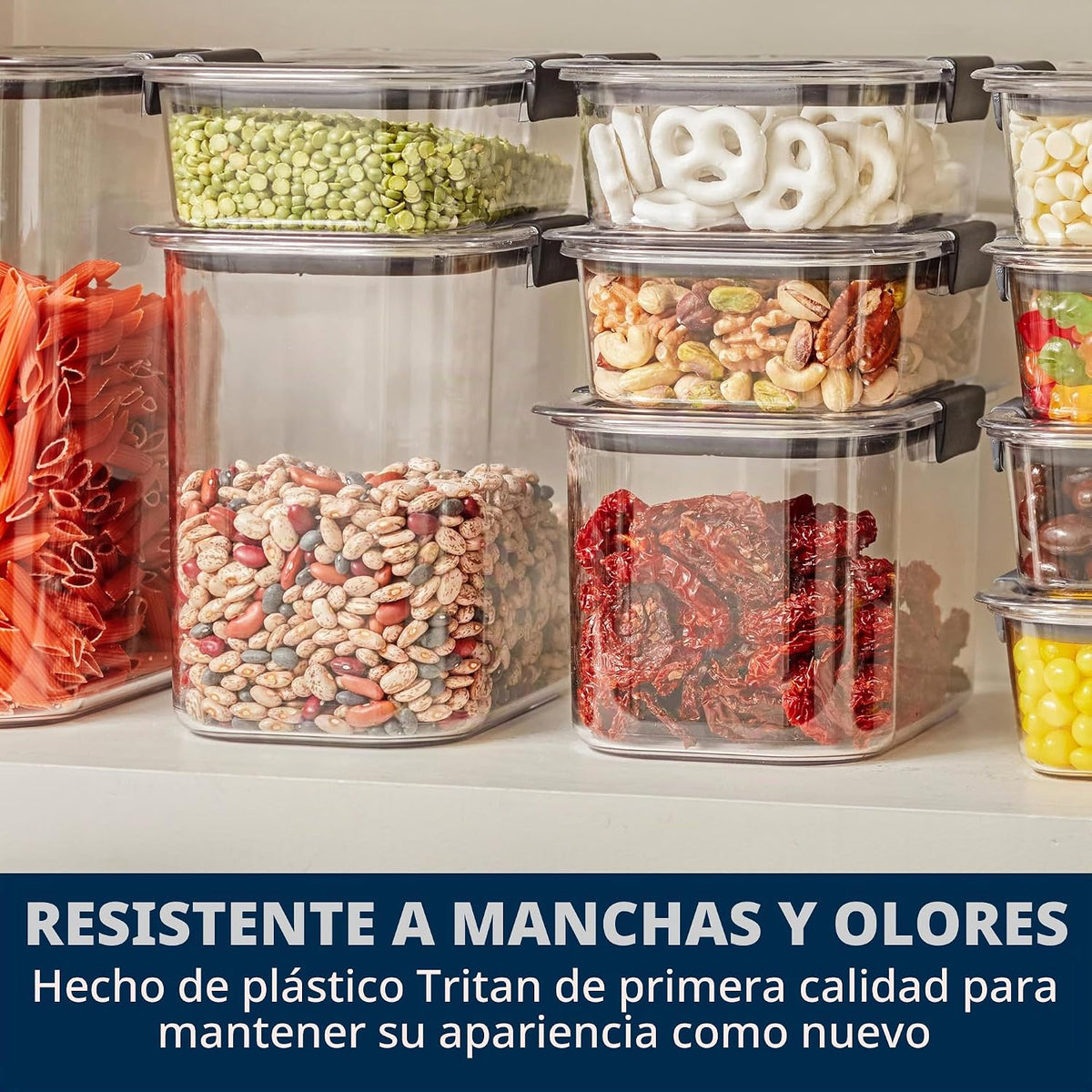 Rubbermaid Brilliance - Juego de recipientes de almacenamiento de alimentos de 14 piezas con cucharas herméticas sin BPA para organización de cocina y despensa