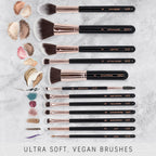 Niré Beauty Artistry Set de brochas de maquillaje profesionales, Negro y oro rosa.