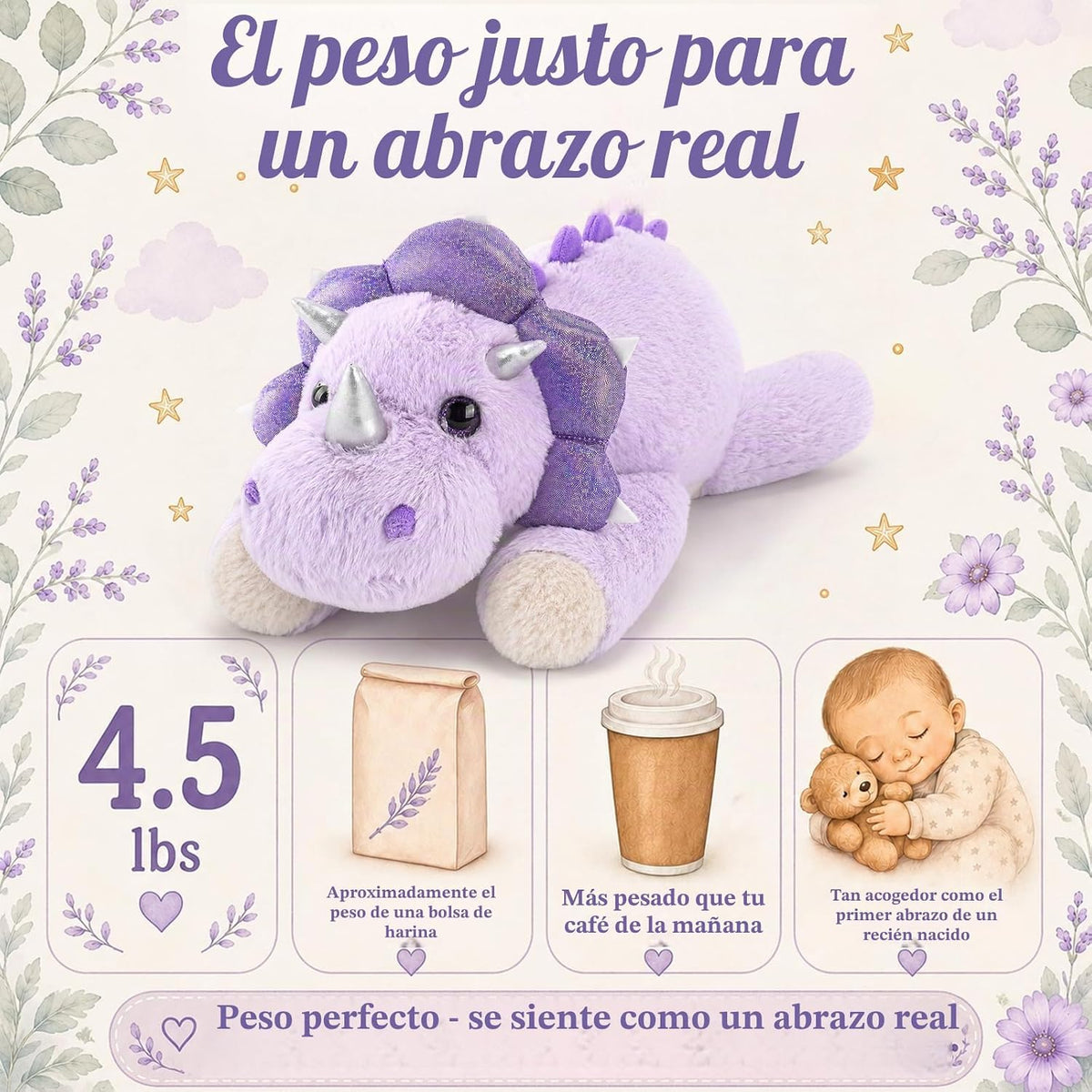 gnomantic Animales de peluche con peso de dinosaurio, almohada de felpa