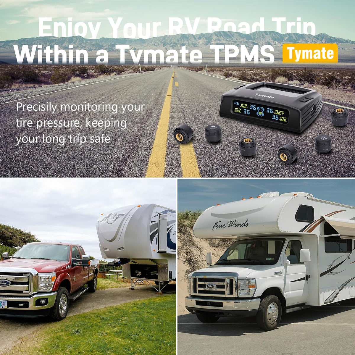 Tymate TM2 RV Sistema de monitoreo de presión de neumáticos, sensores TPMS 6 y kit de refuerzo