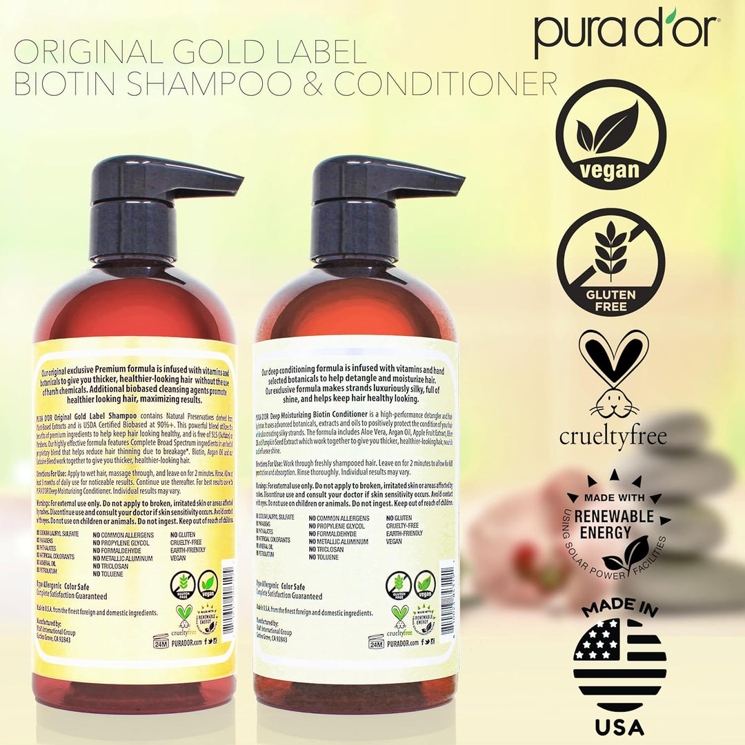 PURA D'OR Champú y acondicionador de biotina antiadelgazante, j...