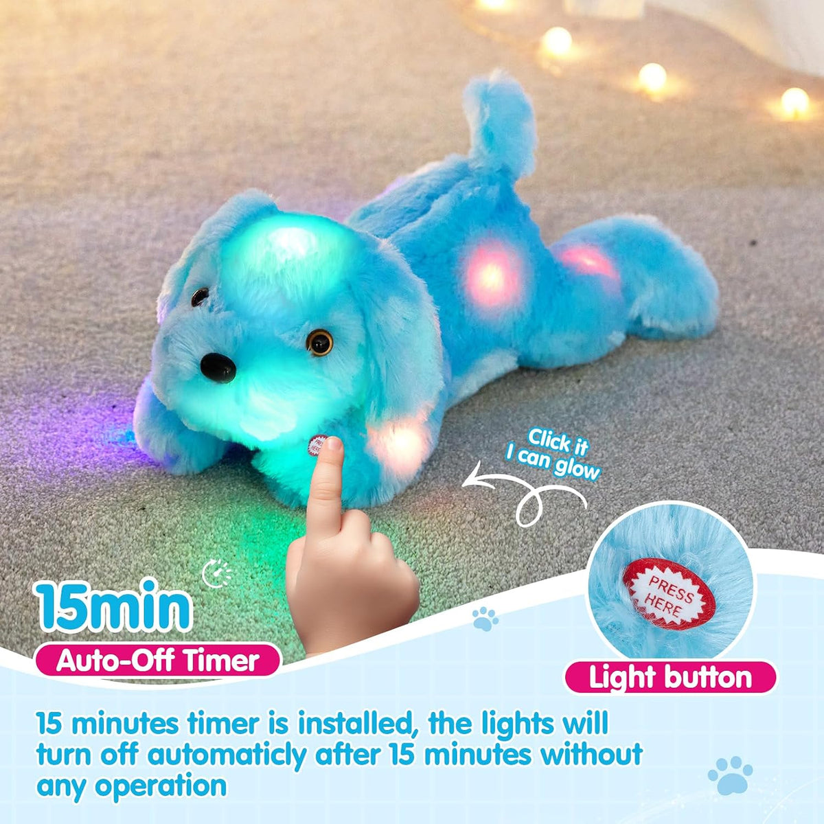 Perrito de peluche con luz LED para ver por la noche, 20 pulgadas,...