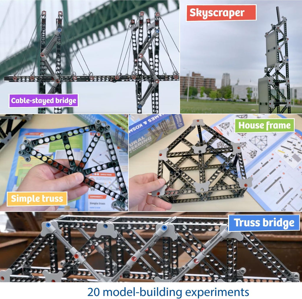 Thames & Kosmos Ingeniería Estructural: Puentes y Rascacielos | Kit de Ciencia e Ingeniería | Construir 20 modelos | Aprende sobre fuerza, carga, compresión, tensión | Ganador del premio de oro