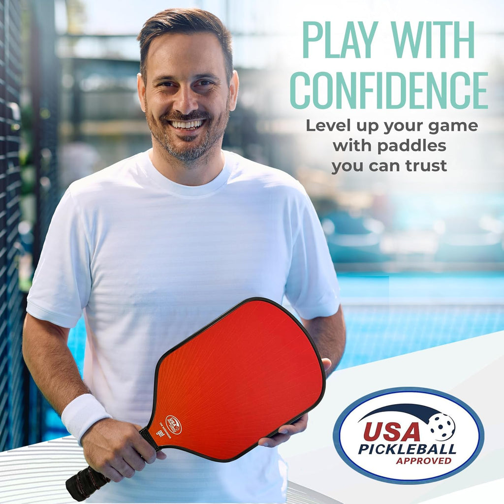 Paleta de pickleball individual y juego – Palas ligeras aprobadas por USAPA, superficie de fibra de vidrio, núcleo de panal de abeja de 0.512 in, pelotas para exteriores y bolsa de transporte