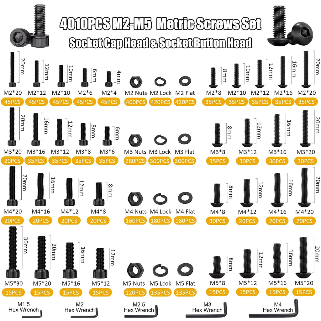 ZTF Kit surtido de tornillos 4005 piezas, tornillos de máquina M2 M3 M4 M5