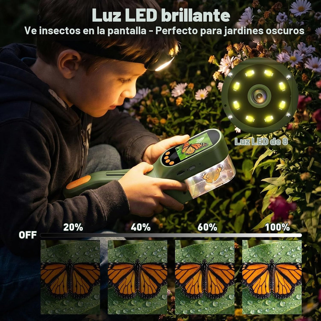 SEEKID Atrapa insectos para niños con pantalla de 2.4 pulgadas, kit de atrapador de insectos con grabación de fotos y video, kit de observación de insectos de mano, juguete de exploración científica