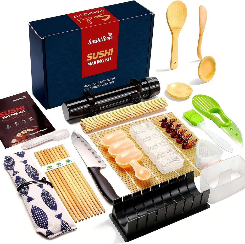 Kit de confección de sushi, juego de 28 en 1 rodillo para sushi con esterillas de bambú, Bazooka para sushi, molde de nigiri/gunkan, moldeador de musubi, molde para bolitas de arroz y más