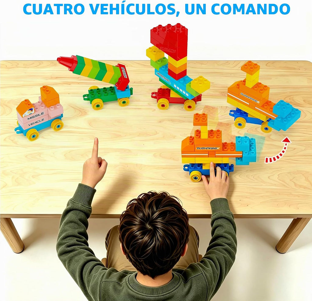 Bloques de construcción para niños de 3 a 8 años | Juguete con 4 camiones | Set educativo STEM para niños y niñas | Creaciones infinitas | Regalo de cumpleaños de Navidad (transporte militar)