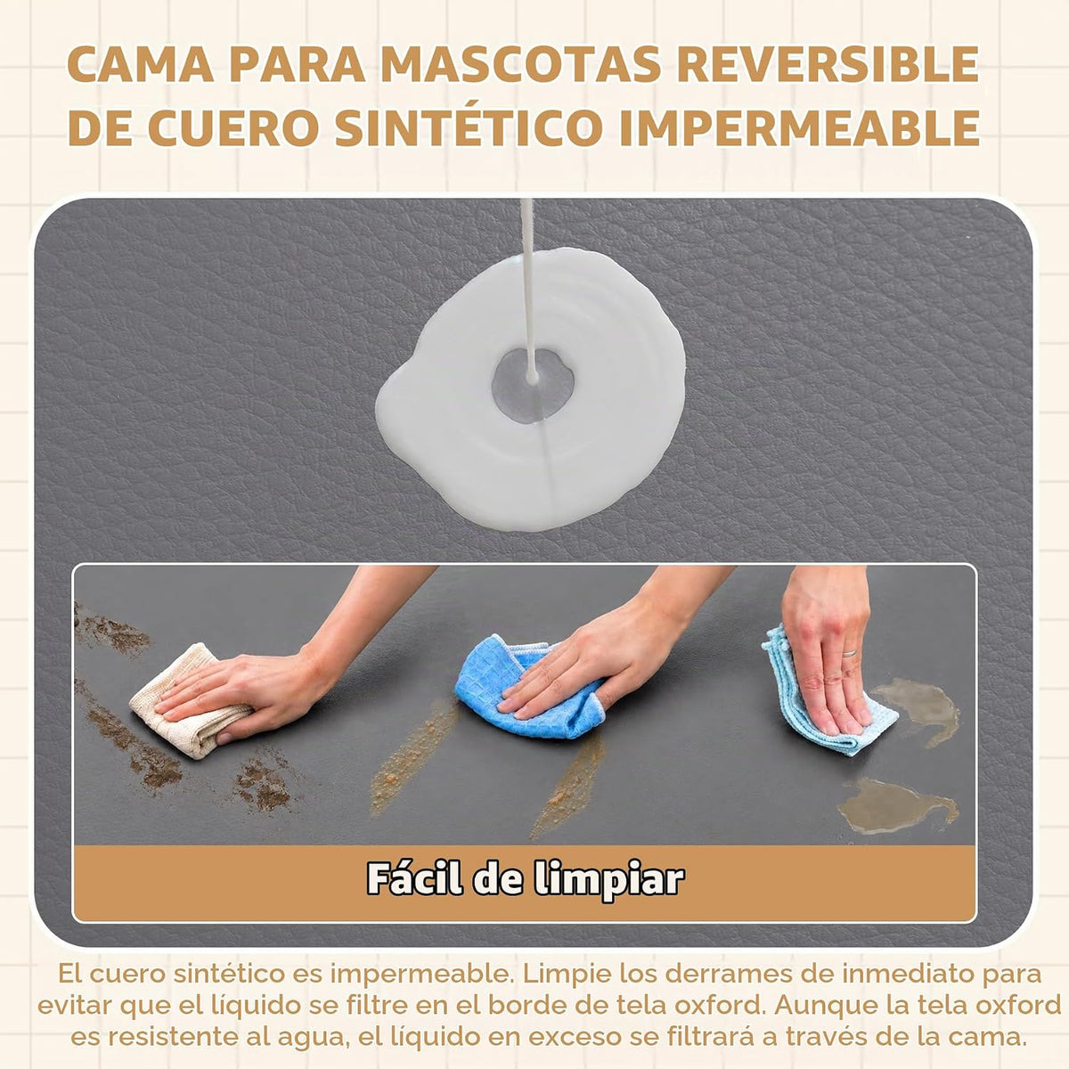 Cama impermeable XL para perro al aire libre Colchón grande para jaula 42" Lavable Cuero limpiable