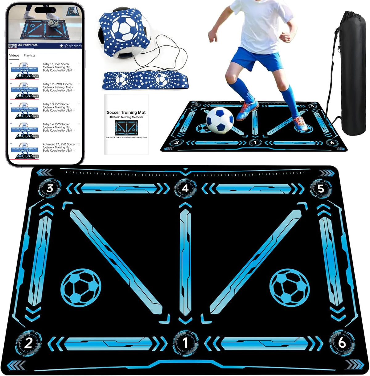 Tapete de Entrenamiento de Fútbol ZVD con Tutoriales en Video, Práctica de Juegos de Pies Antideslizante