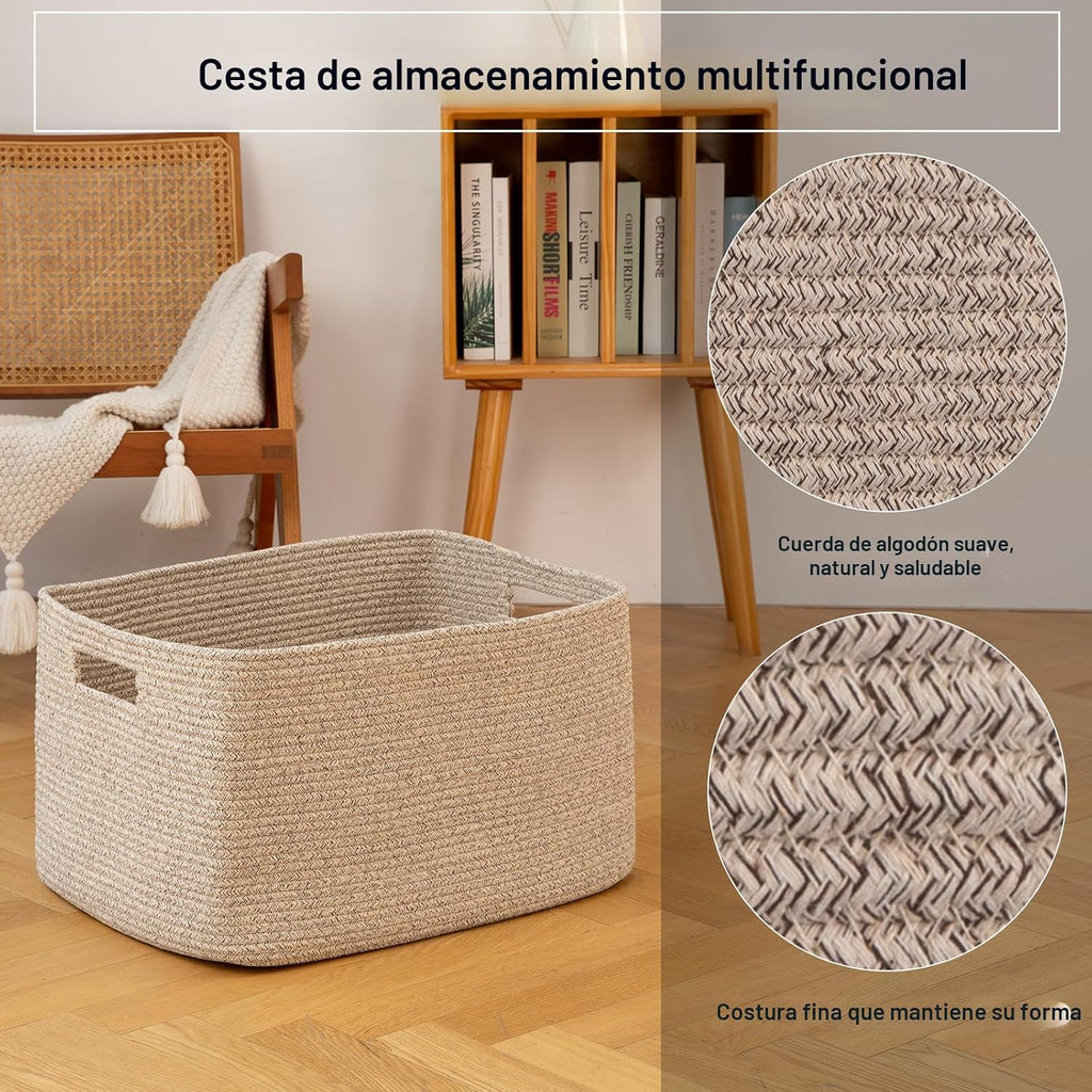 OIAHOMY Cesta de cuerda de algodón rectangular manta cesta de sala de estar