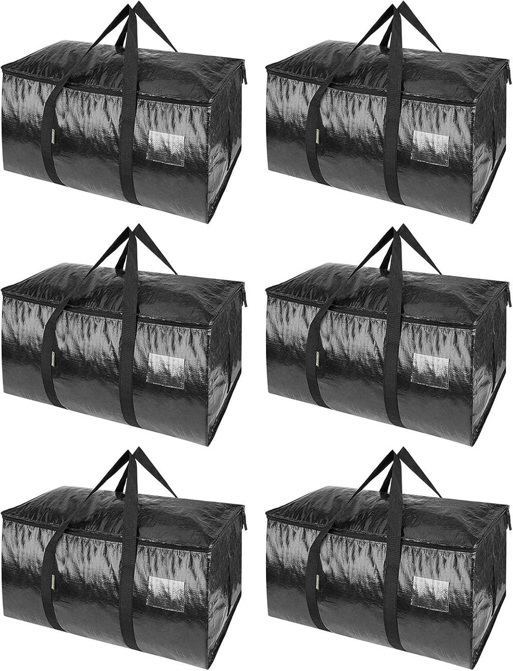 BALEINE Paquete de 6 bolsas de mudanza de gran tamaño con asas reforzadas, bolsa de almacenamiento resistente para ropa, suministros de mudanza (negro, paquete de 6)