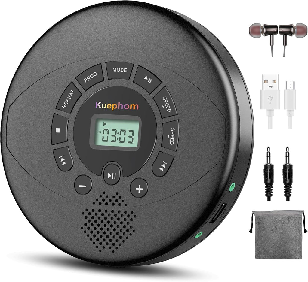 Reproductor de CD portátil con altavoz y auriculares