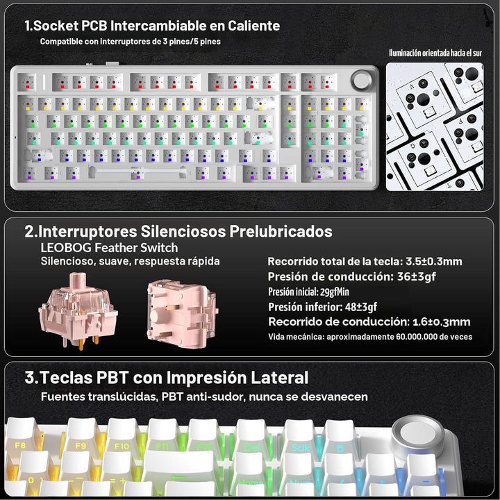 AULA F99 Pro Teclado Mecánico Inalámbrico - Versión Silenciosa, BT5...