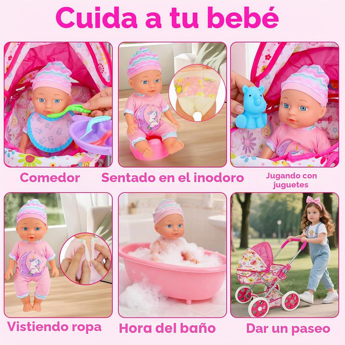 Juego de cochecito de muñeca de bebé, juguetes para niñas y niños