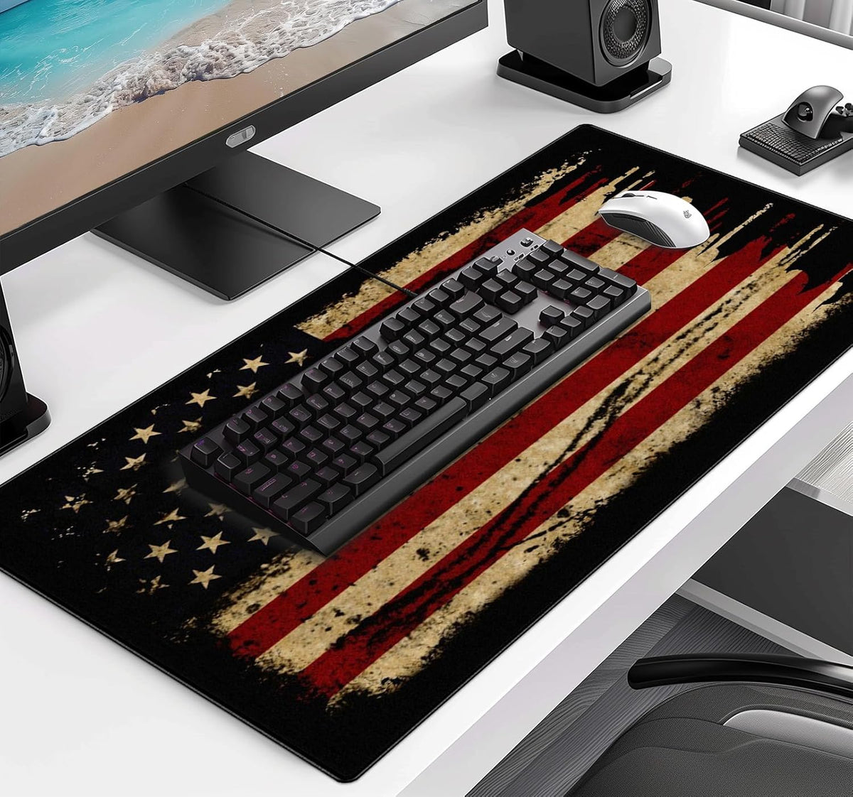 Alfombrilla de mouse para juegos retro con bandera estadounidense XL con