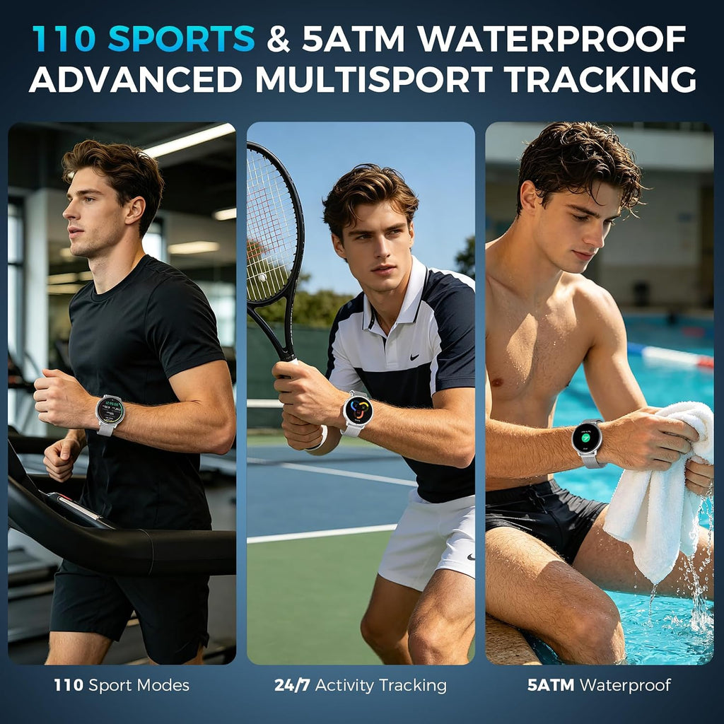EGQINR Smart Watch para Mujeres y Hombres, Rastreador de Fitness con GPS, 1.32" AMOLED, 5ATM