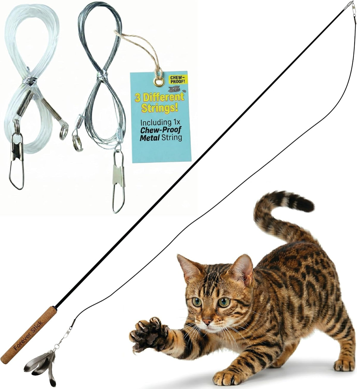 Forever Stick - Varita de juguete para gatos, 3 cuerdas, alambre