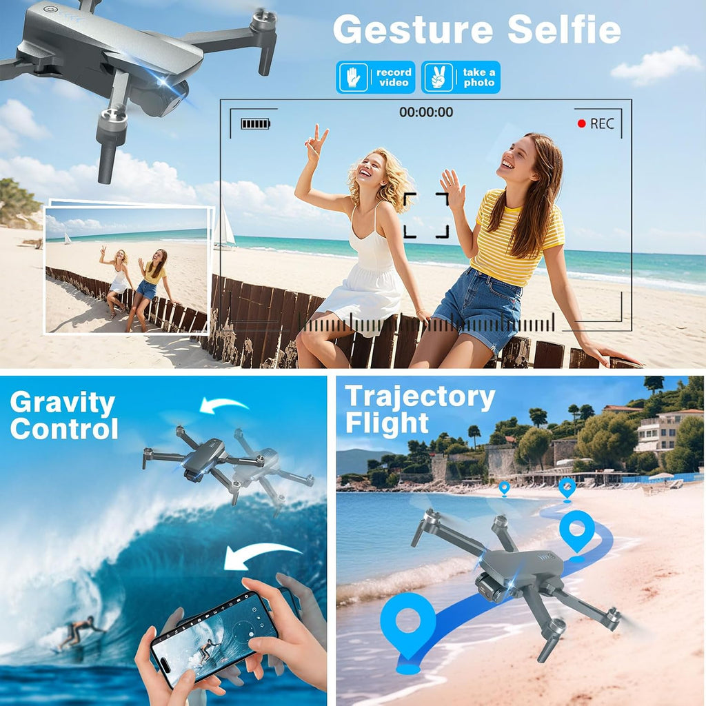 FPV Drone con cámara 1080P HD - Cuadricóptero RC plegable para adultos principiantes niños, control de voz, selfie gesto, modo sin cabeza, 2 baterías de 30 minutos de tiempo de vuelo largo, funda de