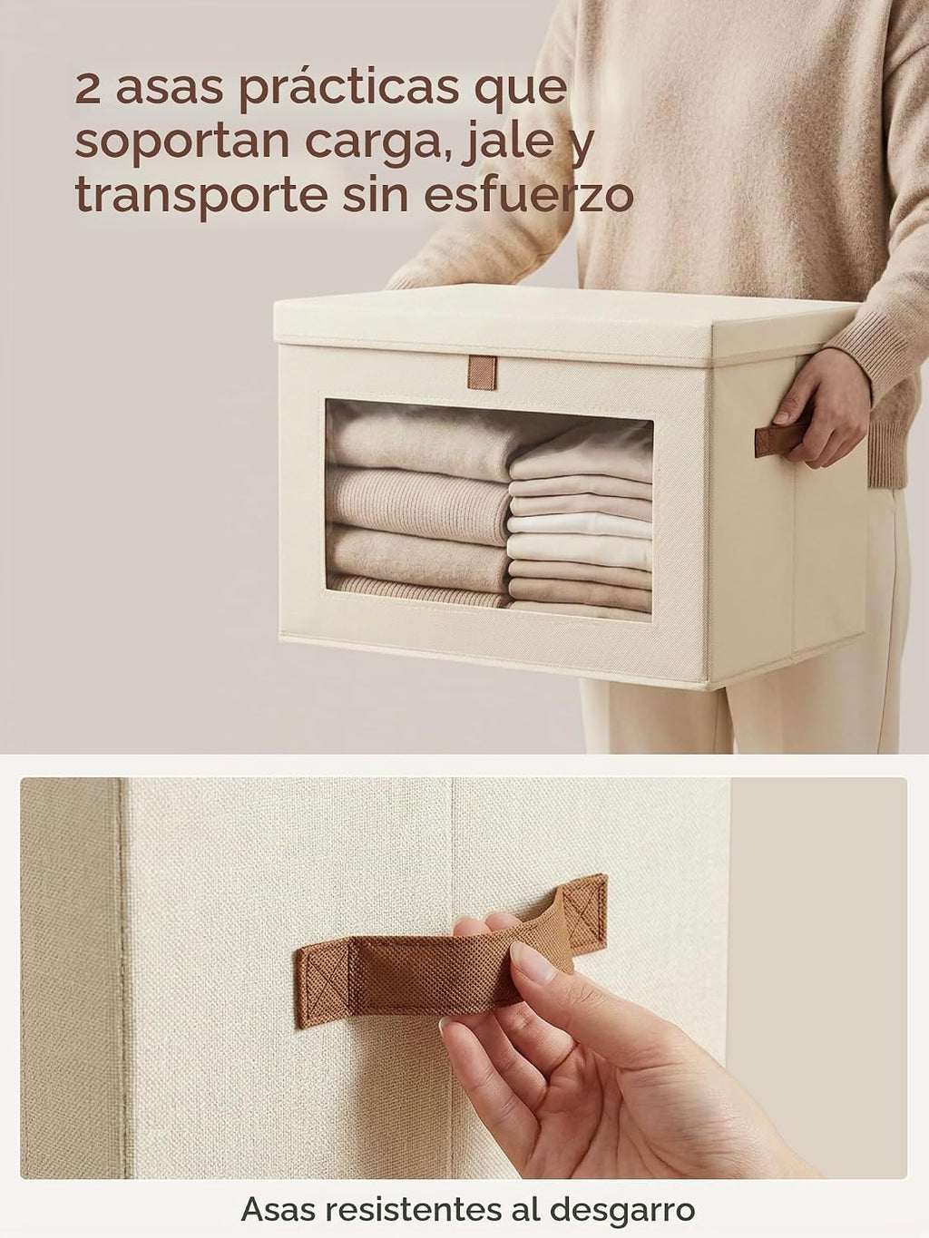 Cajas de almacenamiento plegables - Organizador grande para armario con asas y ventana, cajas de almacenamiento decorativas, contenedores de tela para sala de estar, dormitorio, paquete de