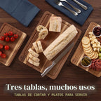 Juego de tablas de cortar de acacia de 3 piezas no tóxicas con soporte