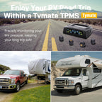 Tymate Sistema de monitoreo de presión de neumáticos TM2 RV, monitor de presión de neumáticos con carga solar, TPMS con 4 sensores (máximo 10) y 6 modos de alarma, nueva actualización con pantalla LCD