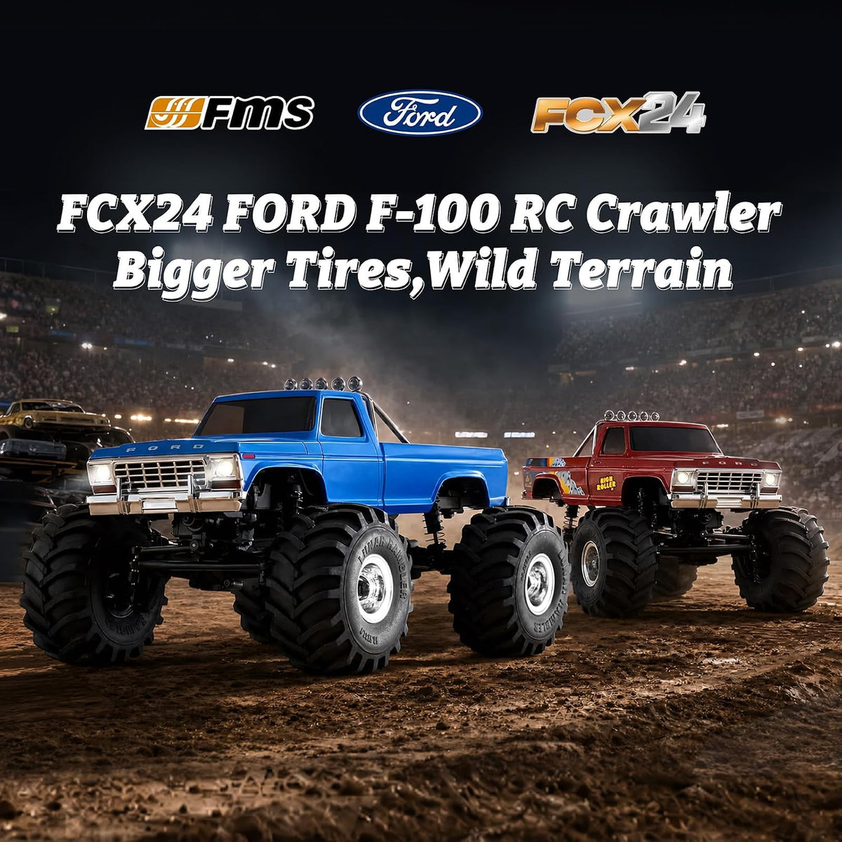 BEEZRC FMS 1/24 FCX24 Ford F-100 - Oruga RC con licencia oficial, liberación rápida magnética, transmisión de dos velocidades, control remoto, Rock Crawler rc camión, todoterreno para adultos, RTR